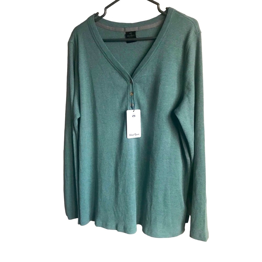 WIND RIVER Unisex Teal Waffle Knit V-Neck Long Sleeve Knit Sweater Size XL